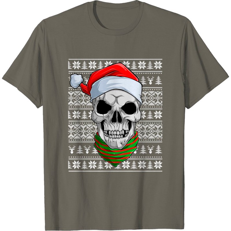 T-shirt de Noël pour hommes avec visage de crâne et chapeau de Santa — T-shirts pour hommes