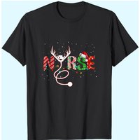 Nurse Christmas T-Shirt with Santa Hat and Stethoscope