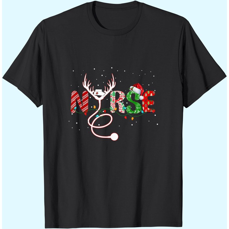 T-shirt de Noël pour infirmier avec chapeau de Noël et stéthoscope — T-shirts pour hommes