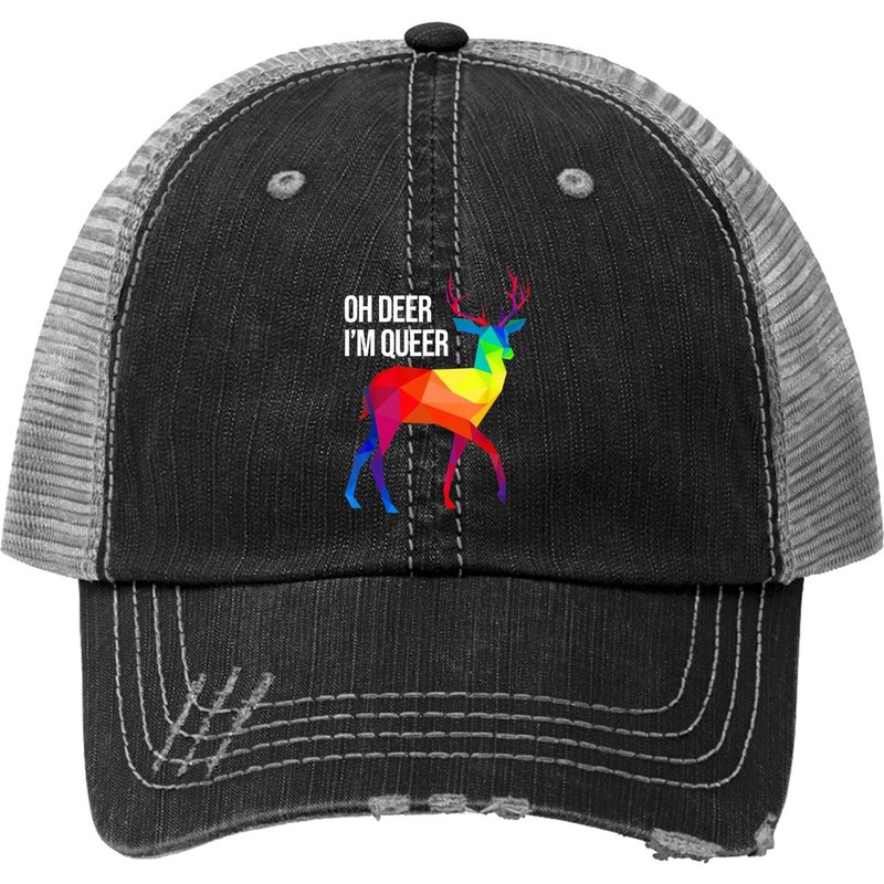 Oh Deer I'm Queer LGBT Rainbow Gay Pride Trucker Hat — Baseball Cap