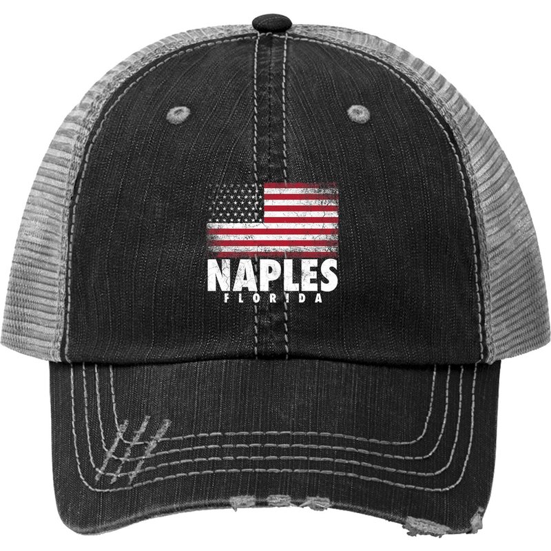 Naples Florida American Flag Trucker Hat