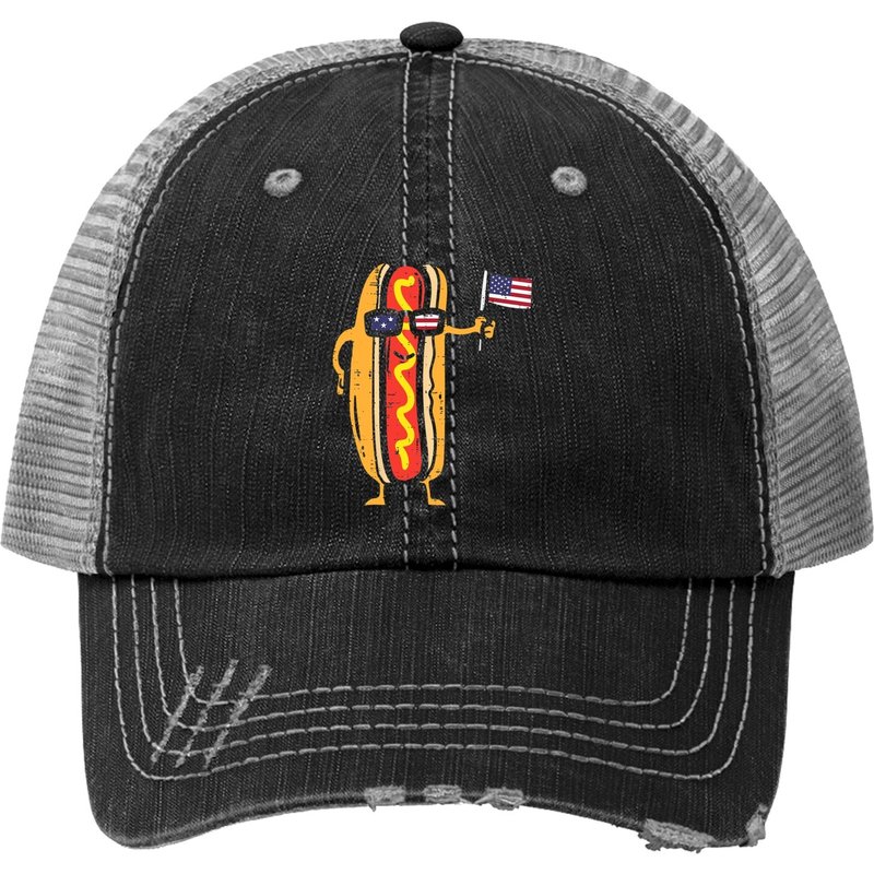 Chapeau Trucker Hotdog Sunglasses Drapeau Américain