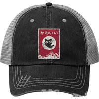 Chapeau Trucker Kawaii Cat Japonais Noir Anime — Casquette de baseball