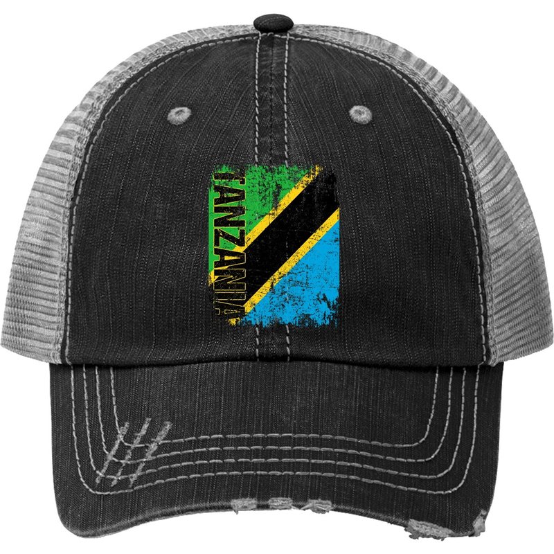 Casquette Trucker Vintage Délavée Drapeau de la Tanzanie — Casquette de baseball