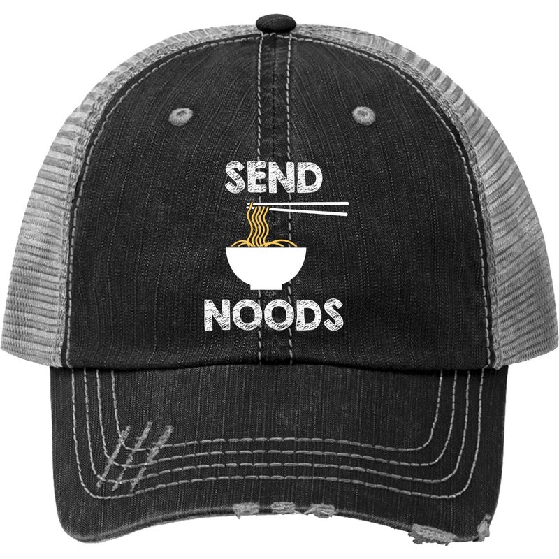Send Noods Funny Noodle Pasta Print Trucker Hat — Baseball Cap