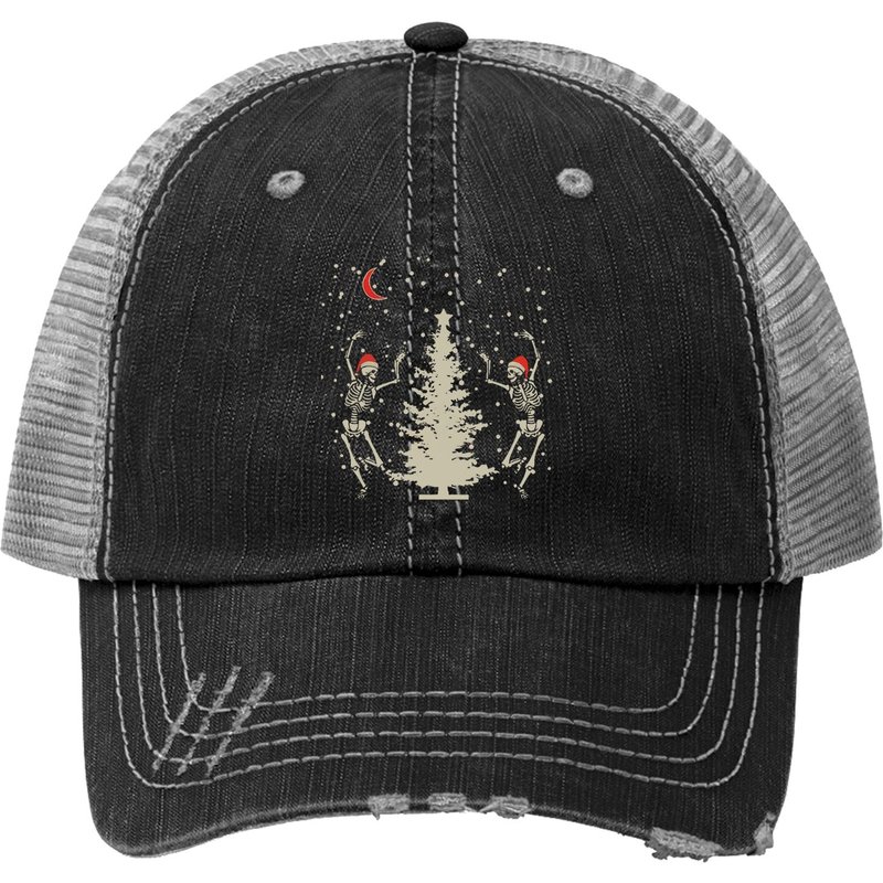 Dancing Skeleton Christmas Print Trucker Hat — Baseball Cap