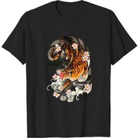 Vintage Japanese Tiger Cherry Blossom Art T-Shirt for Men — Mens T Shirts