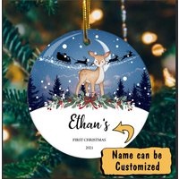 Baby's First Christmas Ceramic Circle Personalized Ornament — Ornaments