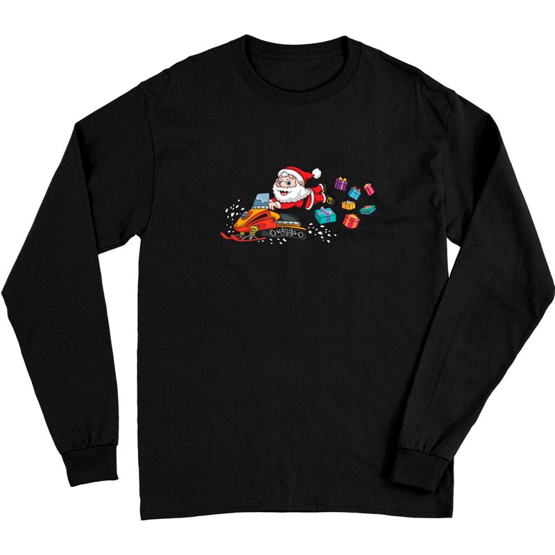 T-shirt à manches longues drôle de Noël avec le Père Noël sur motoneige — T-shirts pour hommes