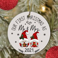 First Christmas As Mr And Mrs Gnome Ceramic Circle Ornament