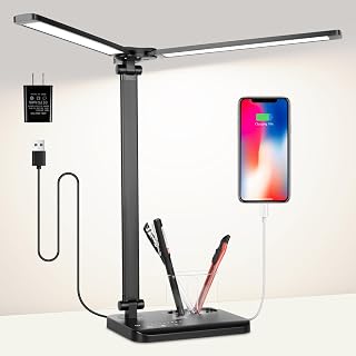 Woputne LED Desk Lamp with Dual Heads, 5 Colour Modes, 10 Brightness Levels