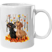 Mug en céramique Dachshund d'automne avec feuilles