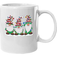 Three Gnomes With Hats Beards Christmas Tree Lights Coffee Mug — Mugs & Tumblers