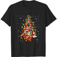 Xmas Tree Library Xmas Lights Book Lover T-Shirt for Men