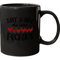 Just A Girl Who Loves Peckers Red Plaid Chicken Coffee Mug — Mugs & Tumblers