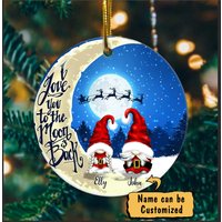 Personalized Christmas Couple I Love You To The Moon Ceramic Ornament