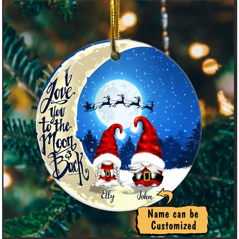 Personalized Christmas Couple I Love You To The Moon Ceramic Ornament — Ornaments