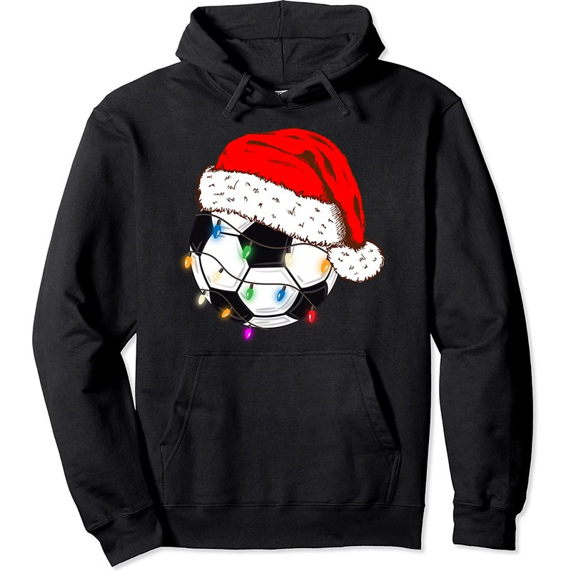 Hoodie de Noël avec ballon de soccer et chapeau de Santa — Sweats à capuche pour hommes