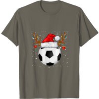 Soccer Reindeer Santa Hat Christmas T-Shirt for Men