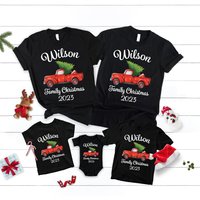 Custom Family Christmas Red Truck Matching T-Shirt for Men