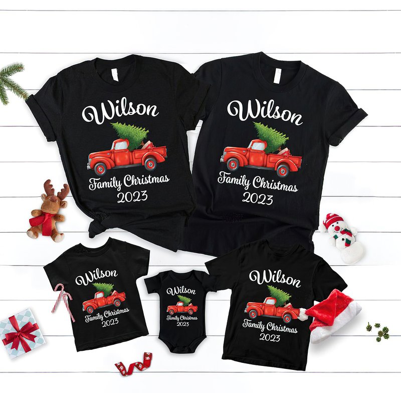 T-shirt assorti de Noël en camion rouge pour hommes — T-shirts pour hommes