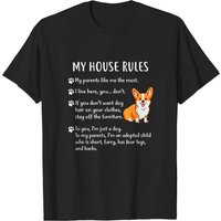 T-shirt pour hommes Corgi My House Rules avec chiot Corgi — T-shirts pour hommes