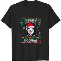 T-shirt de Noël Merry Woofmas avec un Husky Sibérien pour hommes — T-shirts pour hommes