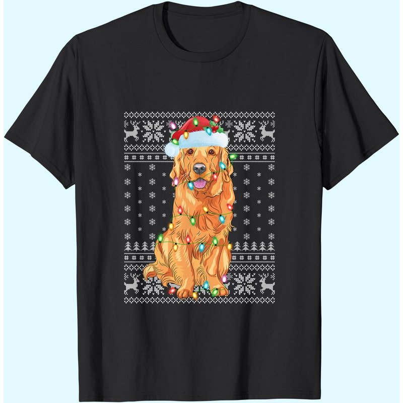 T-shirt de Noël avec chapeau de Santa Golden Retriever pour hommes — T-shirts pour hommes
