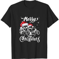 Merry Christmas Skull Santa Hat Motorcycle Biker T-Shirt for Men