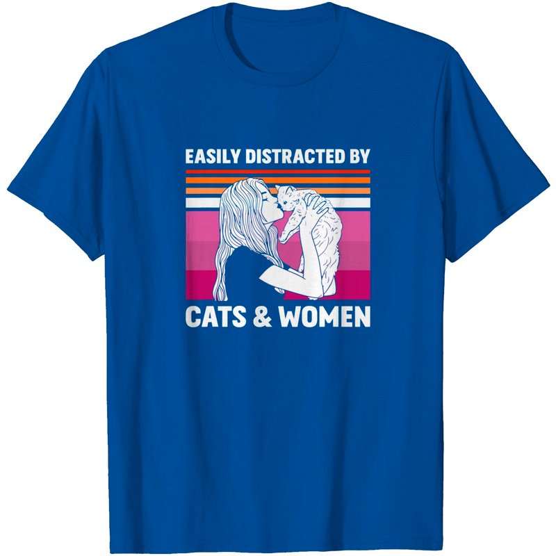 T-shirt Fille Lesbienne Facilement Distrait Par les Chats et les Femmes