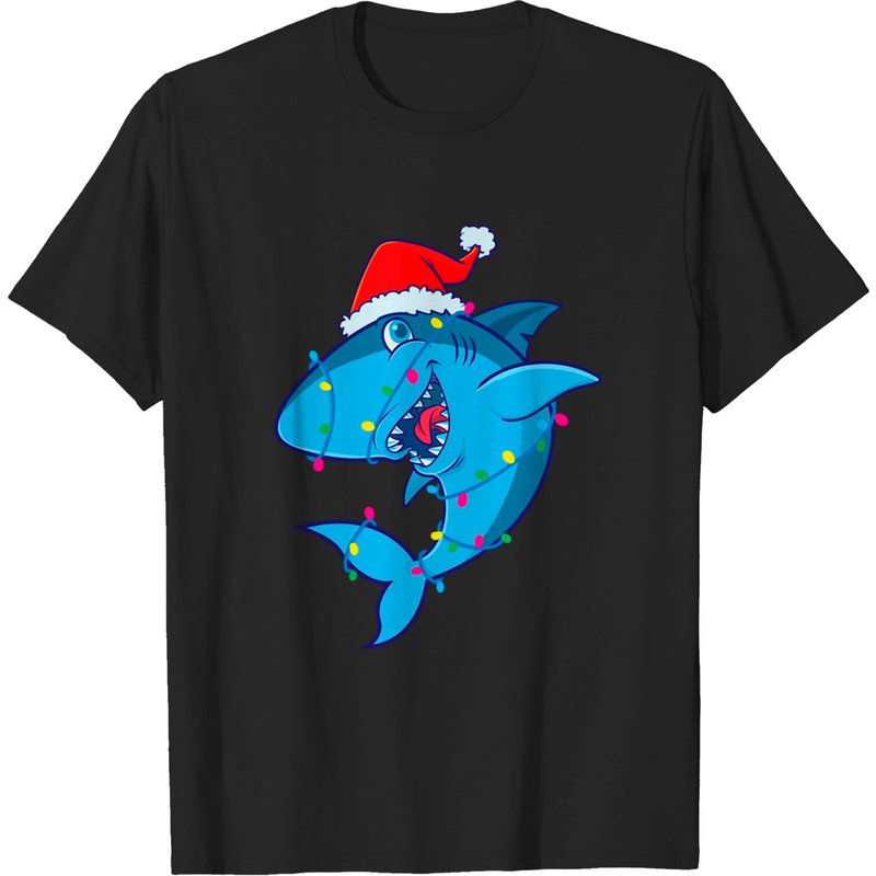 T-shirt Santa Shark avec lumières de Noël pour hommes — T-shirts pour hommes