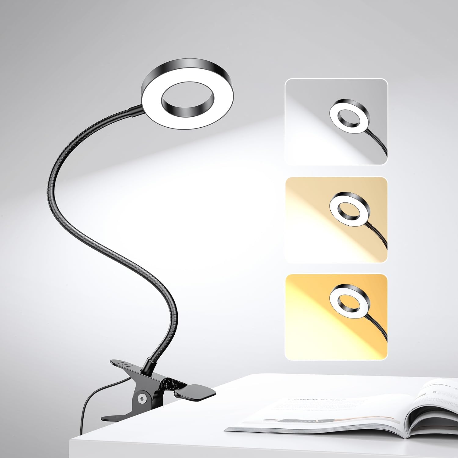Lampe de bureau LED avec pince, 3 modes de couleur et 10 niveaux de luminosité — Lampe de bureau menée