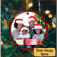 Personalized Ceramic Circle Ornament for Christmas Family Holiday — Ornaments