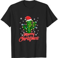 T-shirt pour hommes avec lumières de sapin de Noël cactus