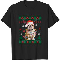 English Bulldog Christmas Lights Santa T-Shirt for Men — Mens T Shirts