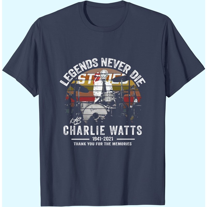 Legends Never Die Charlie Watts Signature T-Shirts for Men — Mens T Shirts
