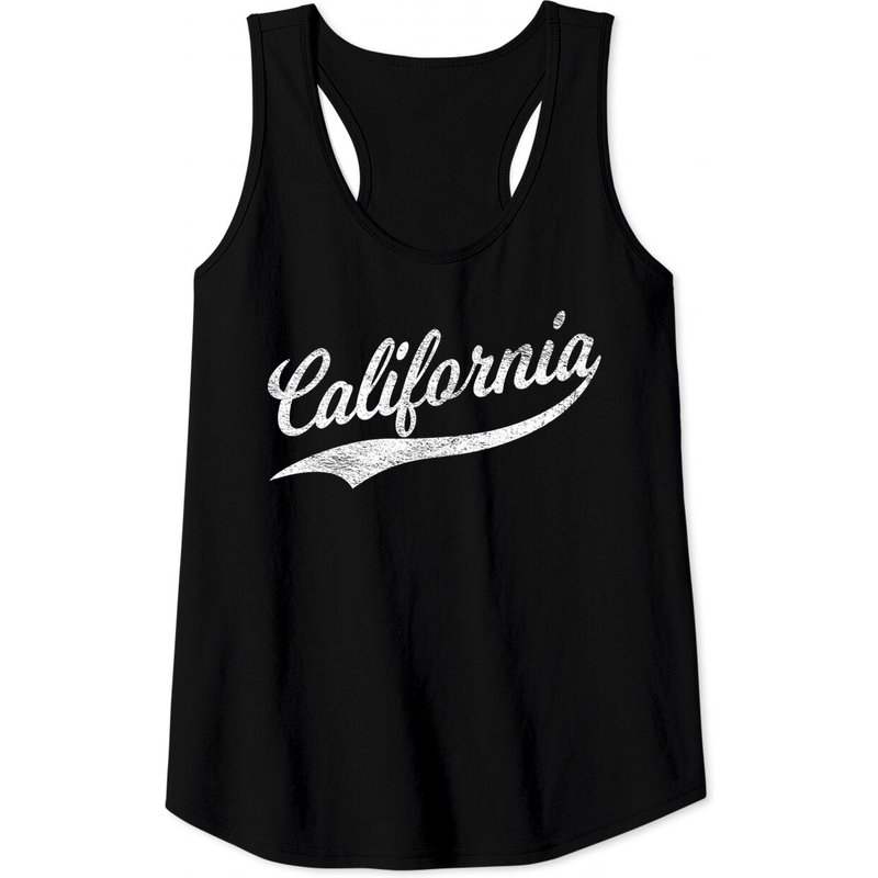 State Of California Baseball Script Cursive Flag Tank Top — Mens T Shirts