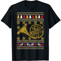 T-shirt de Noël moche avec cor français pour hommes