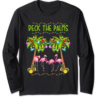 T-shirt à manches longues Deck The Palms Merry Pink Flamingo Noël