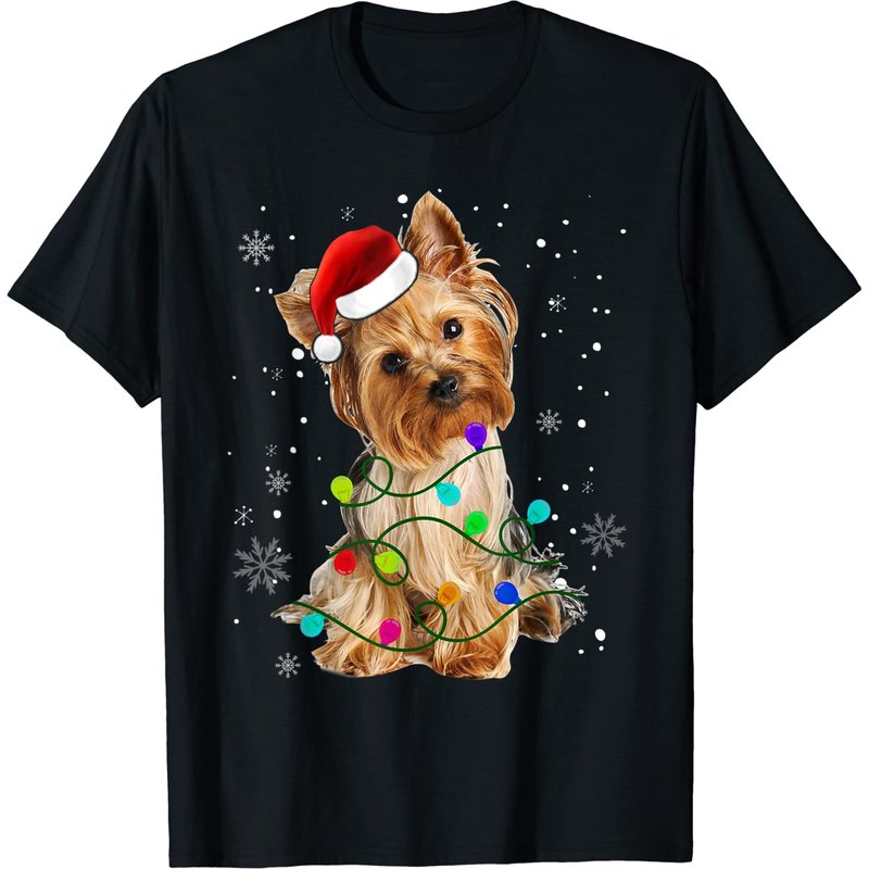 T-shirt de Noël assorti pour hommes avec Yorkshire Terrier