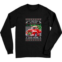 T-shirt à manches longues camion rouge de Noël moche