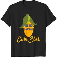 Cartoon Corn T-Shirt for Men with Funny Sunglasses and Mustache — Mens T Shirts