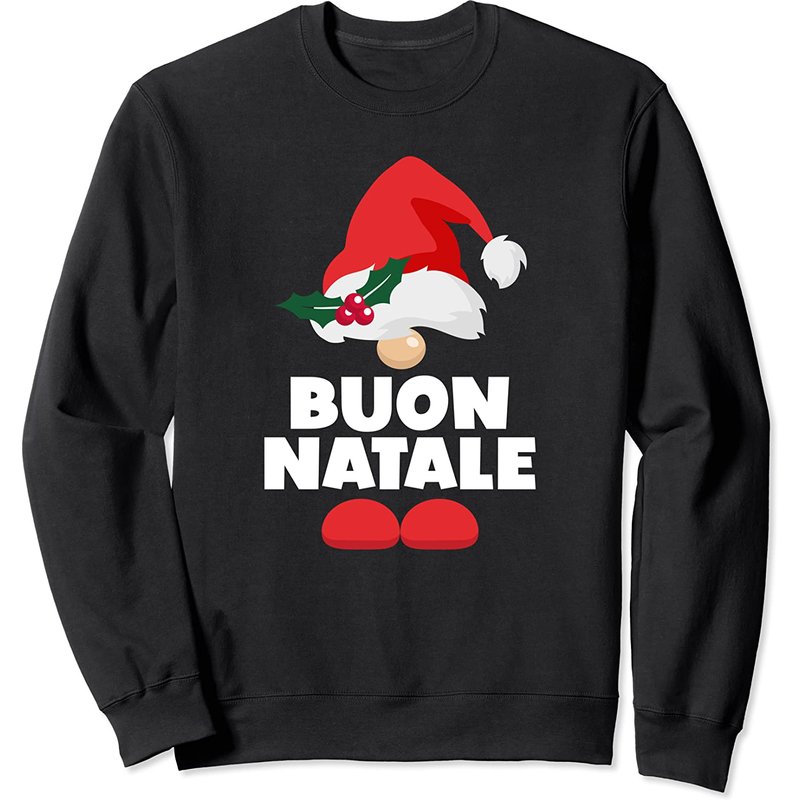 Sweatshirt Noir Italien Buon Natale Gnome Joyeux Noël — Sweats à capuche pour hommes