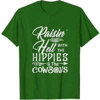 T-shirt drôle Raisin' Hell avec les hippies et les cowboys pour hommes