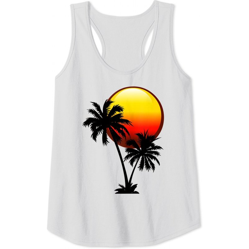 Sunset and Palm Trees Tropical Tank Top for Men in Dark Grey — Mens T Shirts