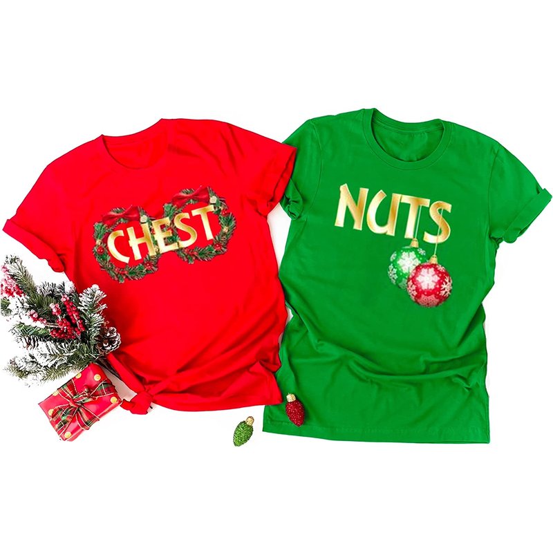 T-Shirt de Noël Couple Chest Nuts pour Hommes — T-shirts pour hommes