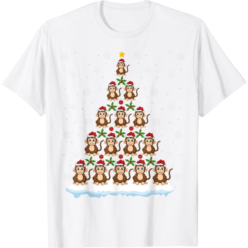 T-shirt pour hommes Santa Monkeys Lover avec arbre de Noël — T-shirts pour hommes
