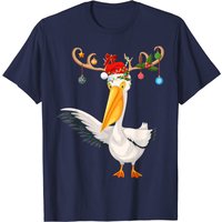 Pelican Bird Christmas T-Shirt for Men with Reindeer Santa Hat — Mens T Shirts