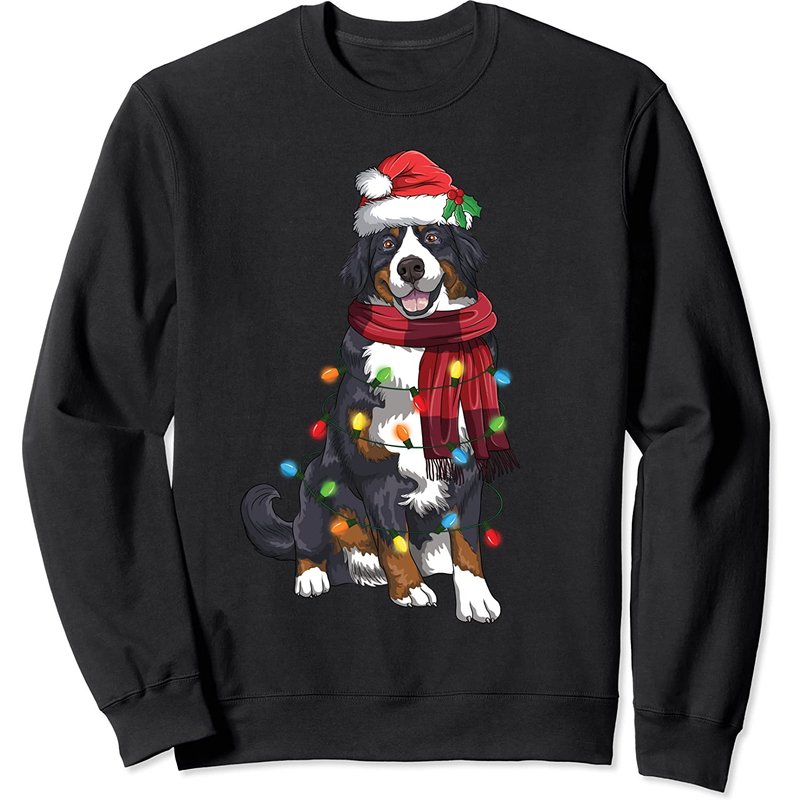 Bernese Mountain Christmas Light Dog Lover Sweatshirt — Mens Hoodies