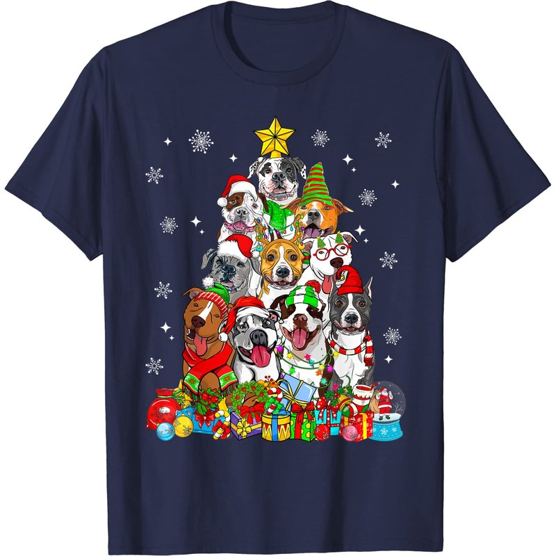 T-shirt de Noël avec lumières pour amoureux des Pitbulls — T-shirts pour hommes